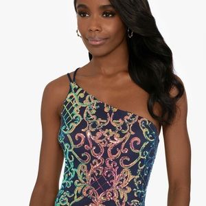 BLONDIE NITES Womens Navy Floral Sleeveless Sweetheart Neckline Short Formal Fit + Flare Dress main image 1